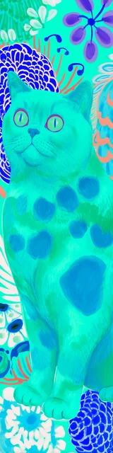 Cat bookmarks featuring an extra bright neon blue cat